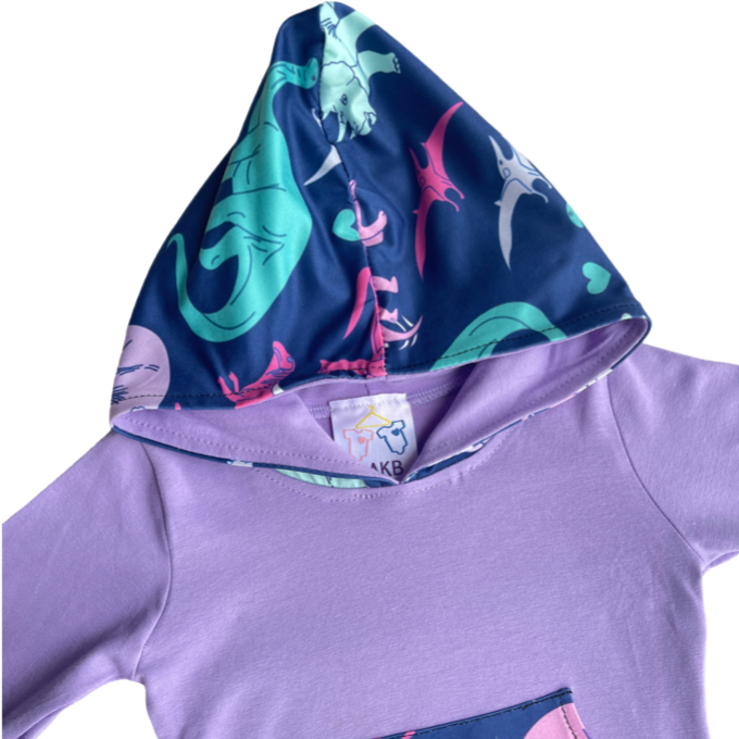 Purple Dino Hooded Set