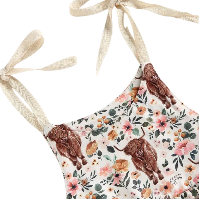 Floral Highland Cow Bows Romper
