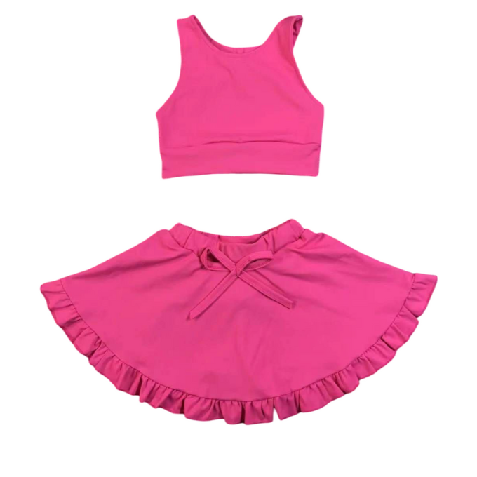 Pink Frill Yoga Skort Set
