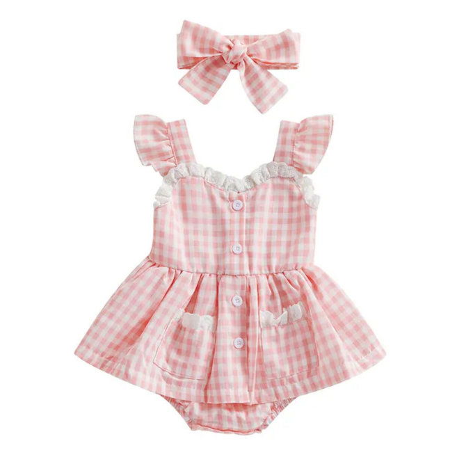 Polly Pink Gingham Romper Dress