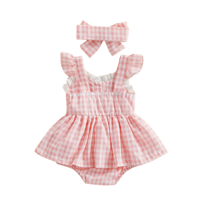 Polly Pink Gingham Romper Dress
