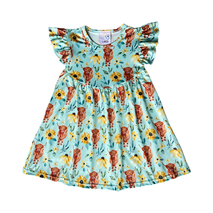 Sunflower Highland Cow Dress