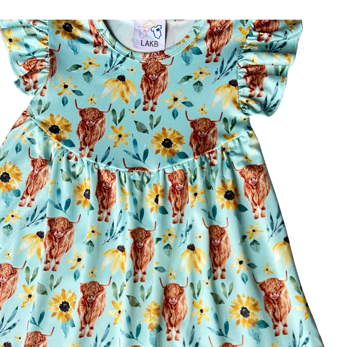 Sunflower Highland Cow Dress