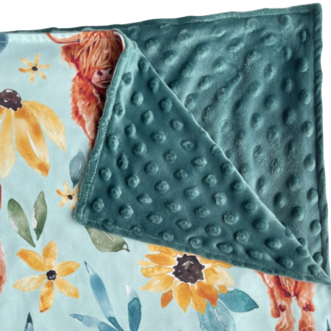 Sunflower Highland Cow Minky Blanket