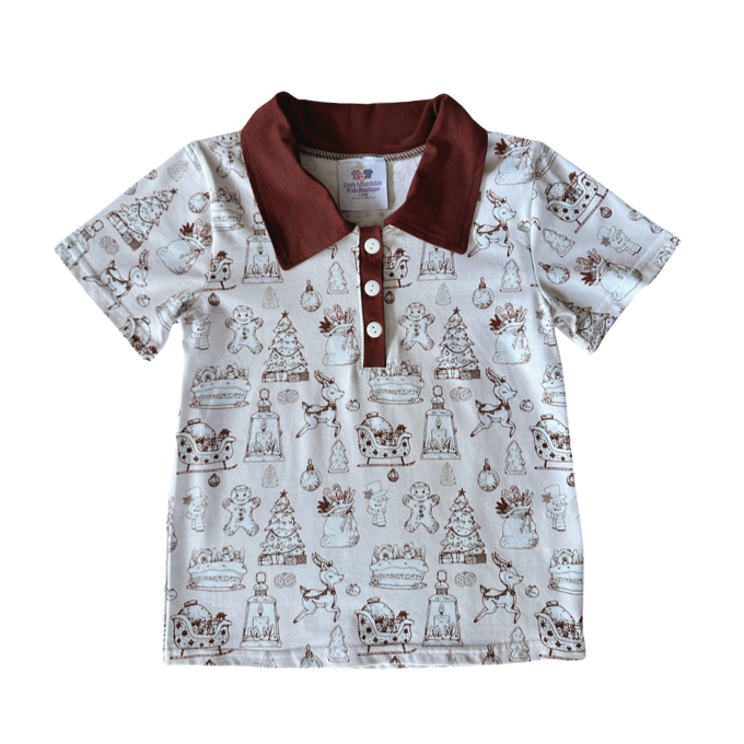Christmas Joy Boys Collared Shirt
