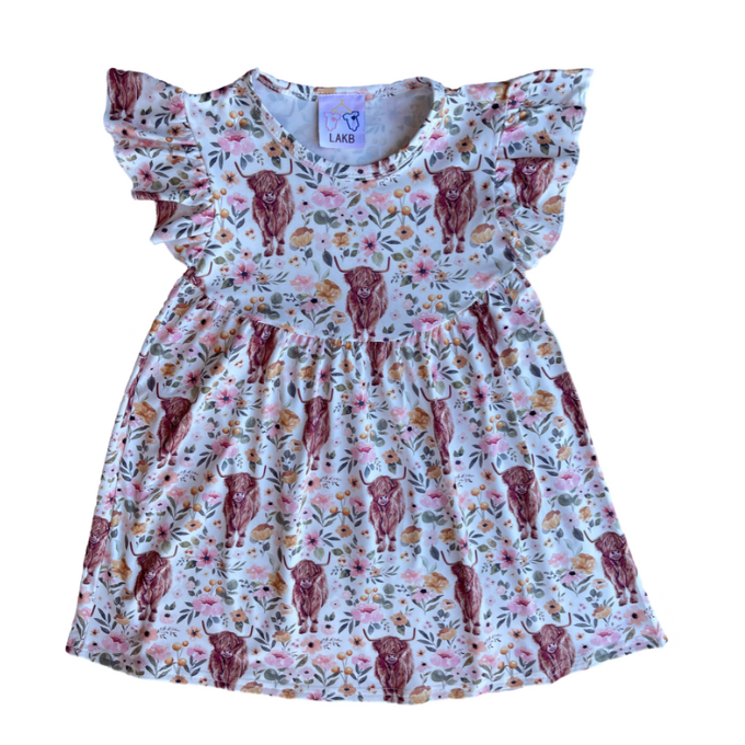 Little Floral Highland Cow Dress