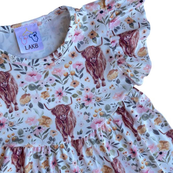 Little Floral Highland Cow Dress