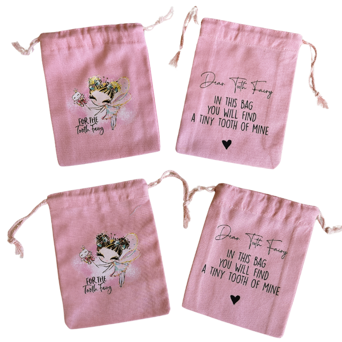 Tooth Fairy Drawstring Pouches - Girls