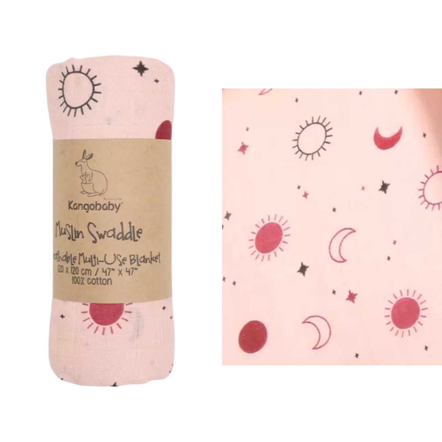 Kangobaby Muslin Cotton Swaddle Wrap - Pink Sun