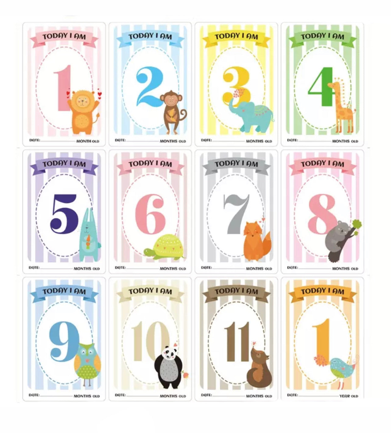 Baby Age Milestone Month Cards - Baby Animals