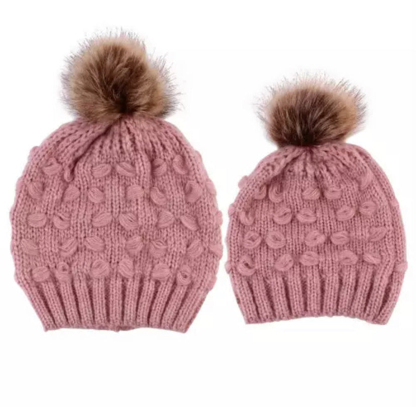 Mum & Daughter Matching Beanie Set - Pink
