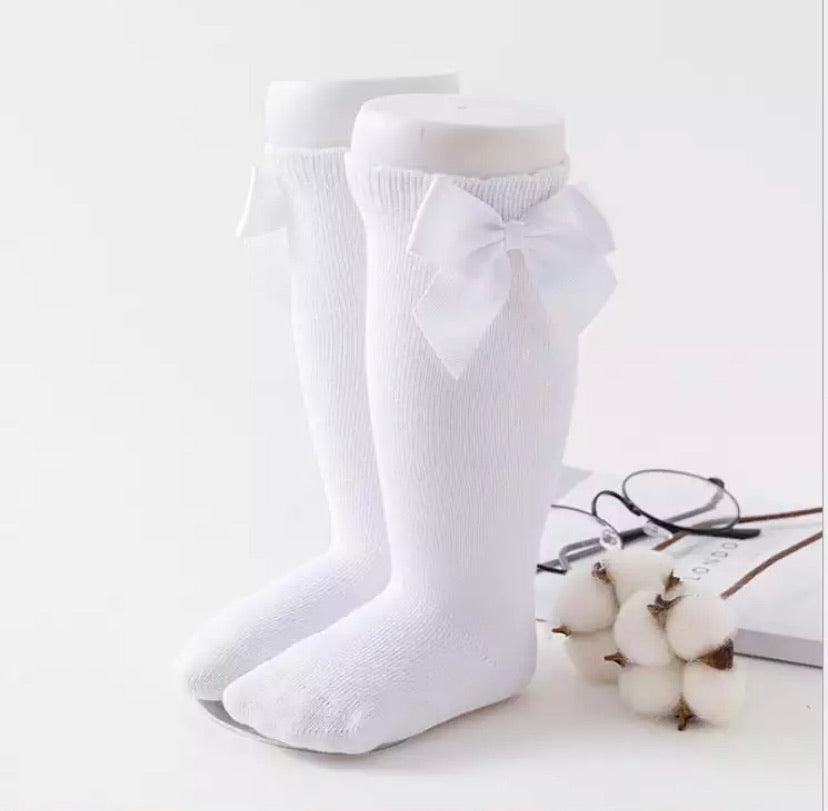 White Bow Knee Socks