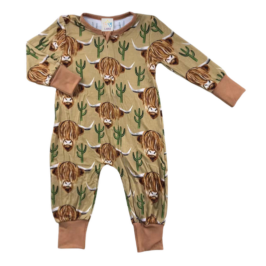 Bamboo Brown Highland Cow Onesie