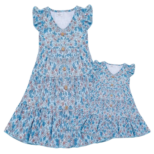 Blue Floral Mum & Daughter Matching Dresses