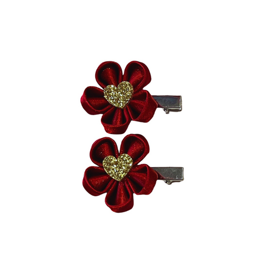 Flower Heart Hair Clips