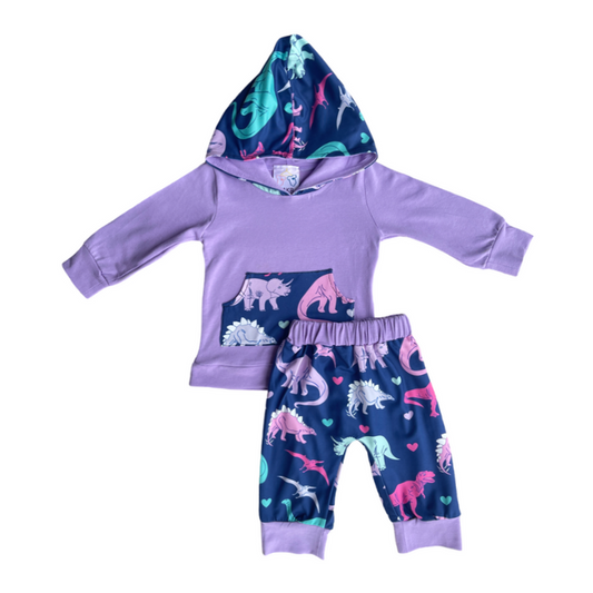 Purple Dino Hooded Set