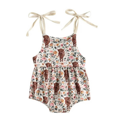 Floral Highland Cow Bows Romper