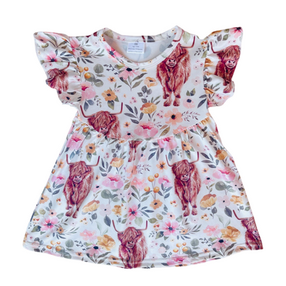 Floral Highland Cow Dress