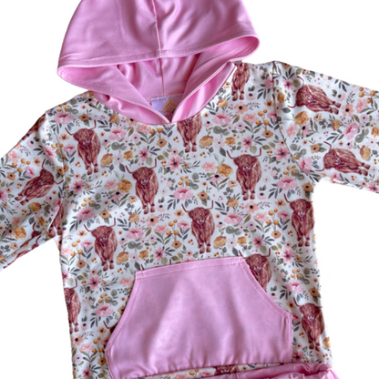 Floral Highland Cow Hoodie Set