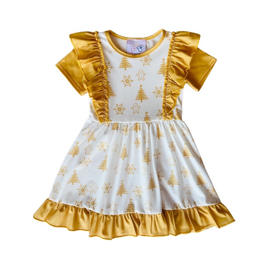 Gold Christmas Flutter Dress
