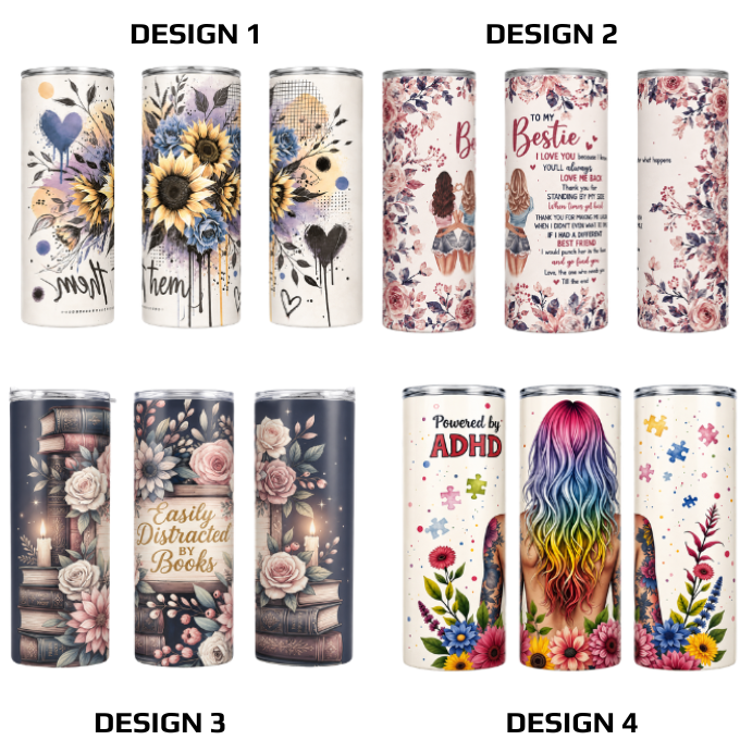Quote Themed 20oz Skinny Stainless Steel Tumblers With S/Steel Straw Option