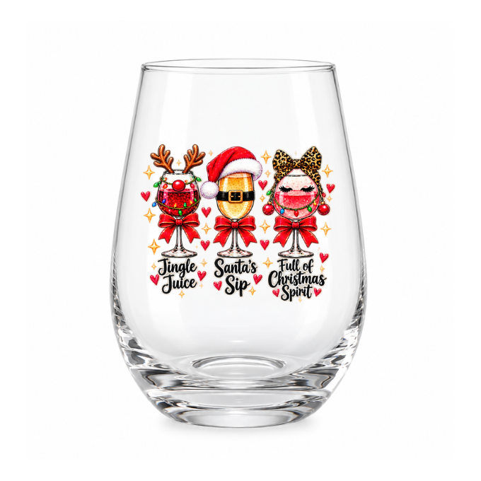 Festive Stemless Wine Glasses