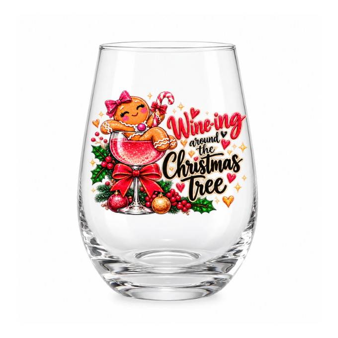 Festive Stemless Wine Glasses