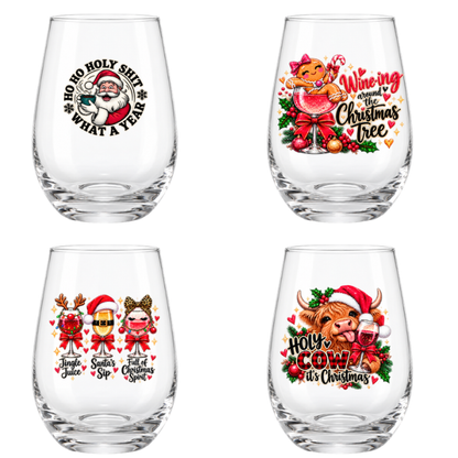 Festive Stemless Wine Glasses