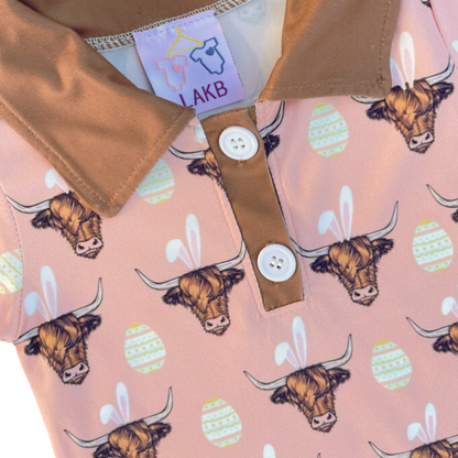 Highland Cow Easter Collared Shirt