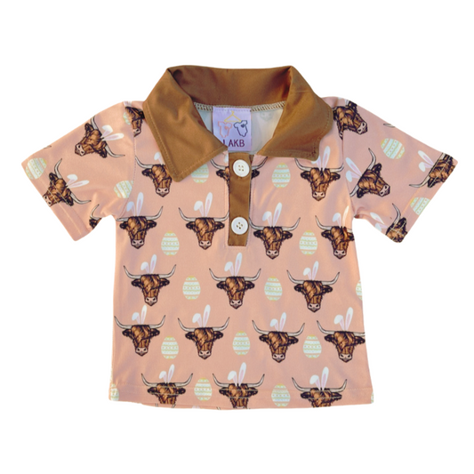 Highland Cow Easter Collared Shirt