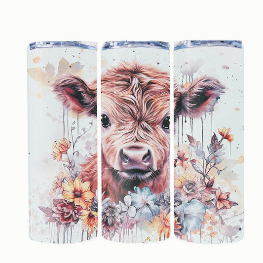 Highland Cow Floral 20oz Stainless Steel Skinny Tumbler - No Straw Included