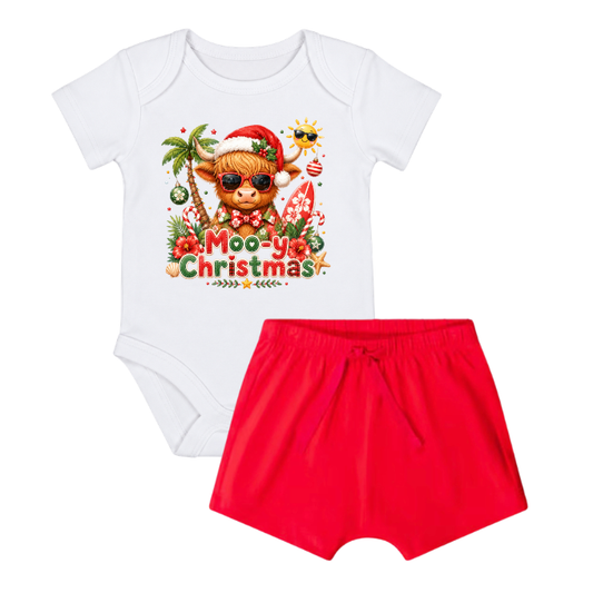 Moo-y Christmas Onesie Shorts Set