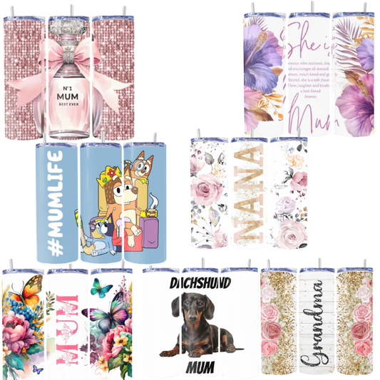 Mum Themed 20oz Skinny Stainless Steel Tumblers with Straws