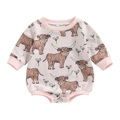 Pink Highland Cow Romper