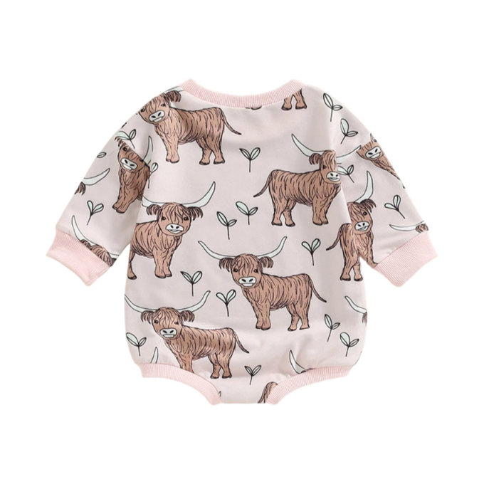 Pink Highland Cow Romper