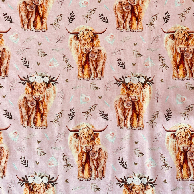 Pink Floral Highland Cow Minky Blanket