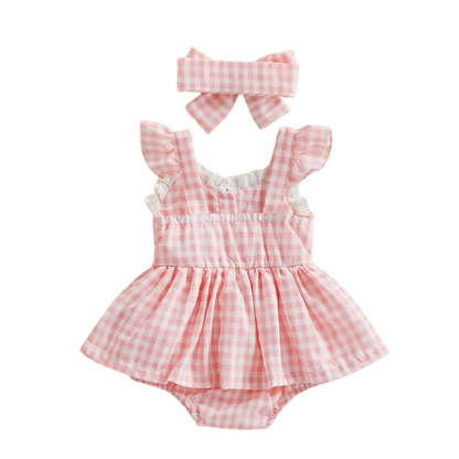 Polly Pink Gingham Romper Dress