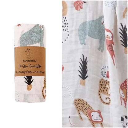 Kangobaby Muslin Cotton Swaddle Wrap - Safari