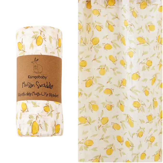 Kangobaby Muslin Cotton Swaddle Wrap - Summer Lemons