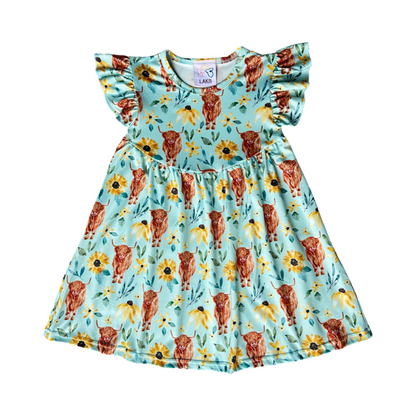 Sunflower Highland Cow Dress