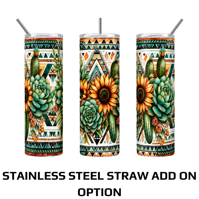 Western/Country Themed 20oz Skinny Stainless Steel Tumblers With S/Steel Straw Option