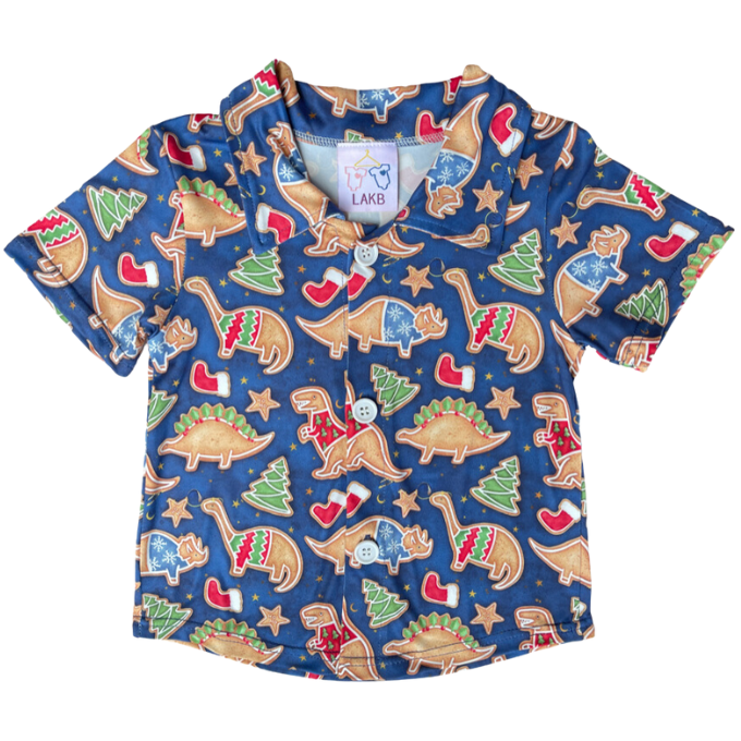 Xmas Dino Cookies Button Up Shirt