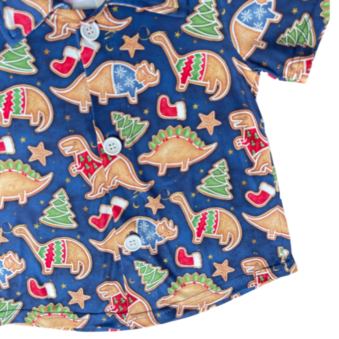 Xmas Dino Cookies Button Up Shirt