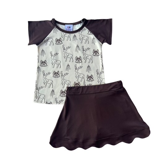 Brown Deer Christmas Girls Skort Set