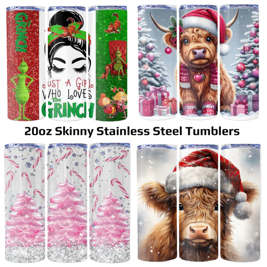 20oz Christmas Skinny Stainless Steel Tumblers - no straw included
