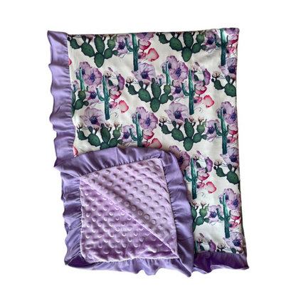 Purple Floral Cactus Minky Blanket