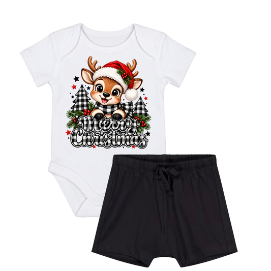 Merry Christmas Onesie Deer Shorts Set