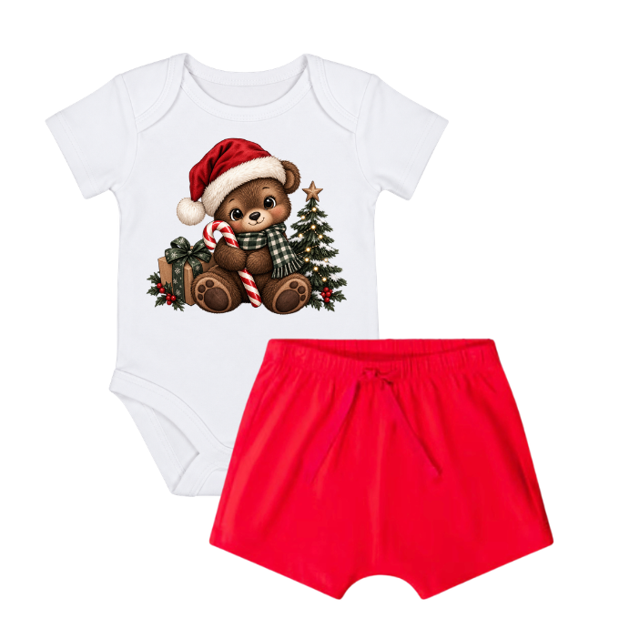 Christmas Teddy Onesie Short Set