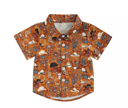 Country Scene Button Shirt - Rust