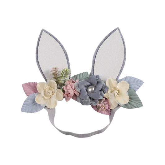 Sweet Floral Bunny Headband - Grey